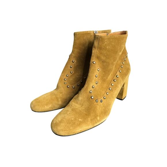 Saint Laurent Paris Boots Womens 10 Brown Suede Studded 3" Heel Modern 1960's - Picture 6 of 9